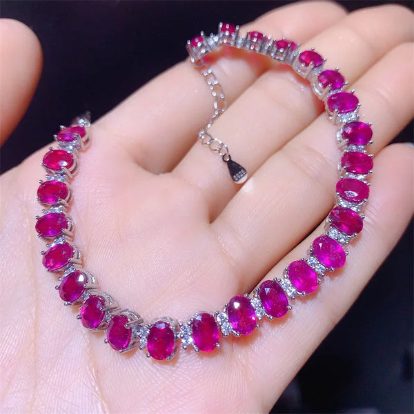 Sterling Silver 925 Natural Ruby Bracelet for Women