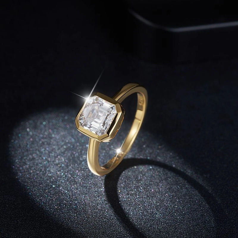 18K Gold Plated Sterling Silver 0.70ct Asscher Cut Moissanite Engagement Ring for Her