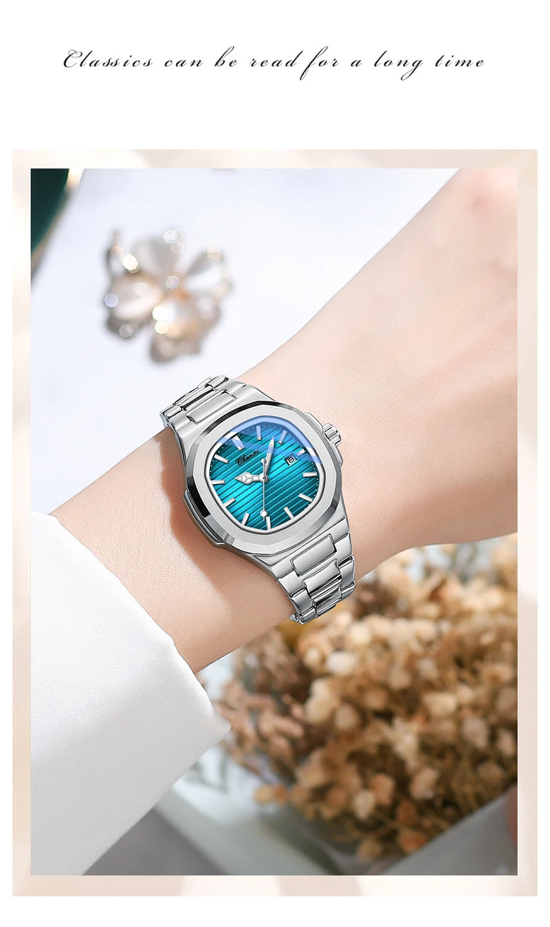 Stainless Steel Silver-Tone Quartz Wristwatch for Women