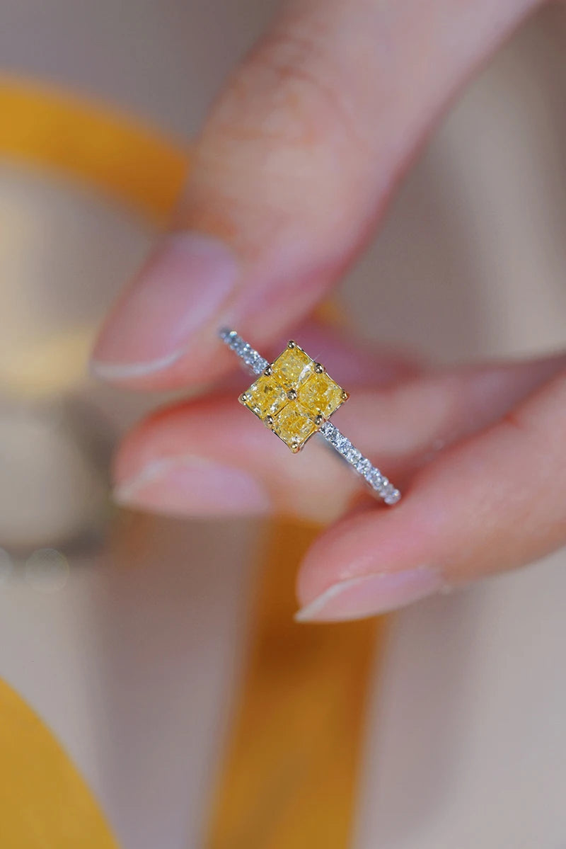 18K White Gold 1.00 Carat Yellow Diamond Square Engagement Ring for Women