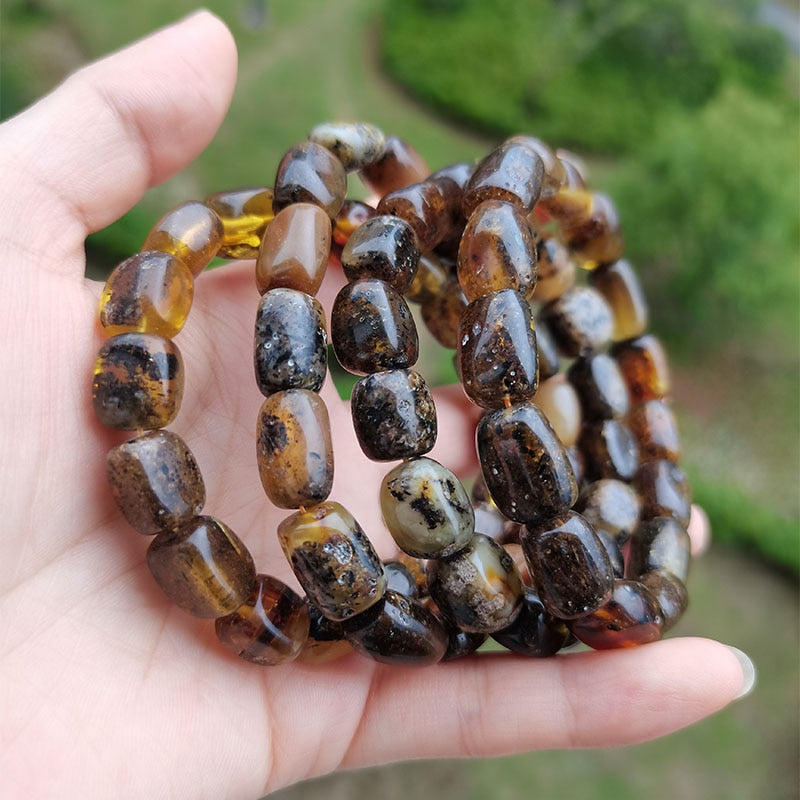 Sterling Silver Natural Amber Bracelet for Unisex