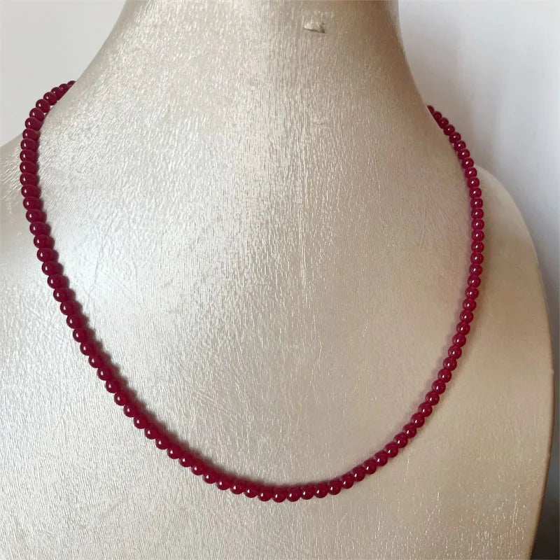 Sterling Silver 4mm Red Ruby Necklace for Women