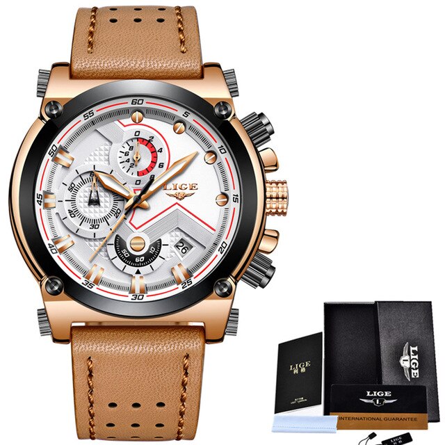 Stainless Steel Leather Waterproof Quartz Watch for Men