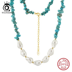 925 Silver Turquoise Baroque Shell Pearl Necklace for Women