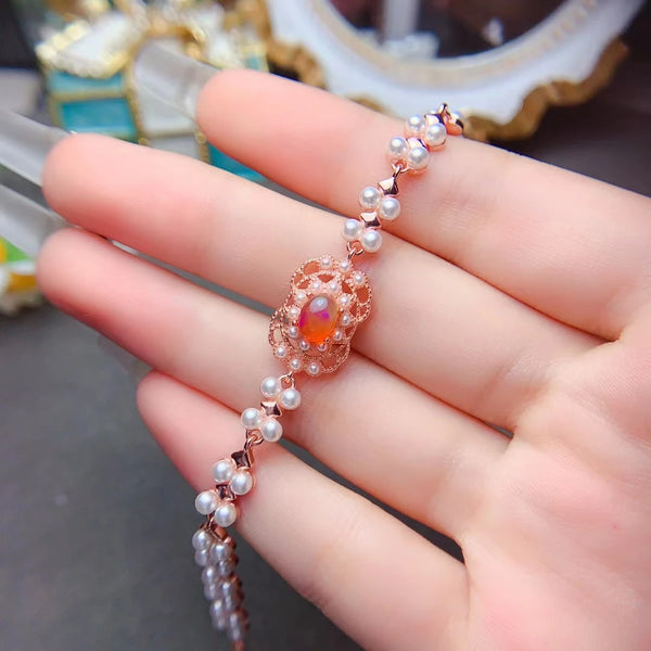 925 Sterling Silver Fire Opal Bracelet for Women