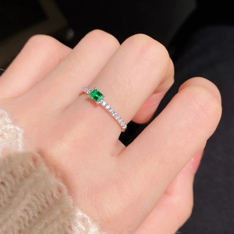 Sterling Silver Emerald Diamond Baguette Rings for Ladies