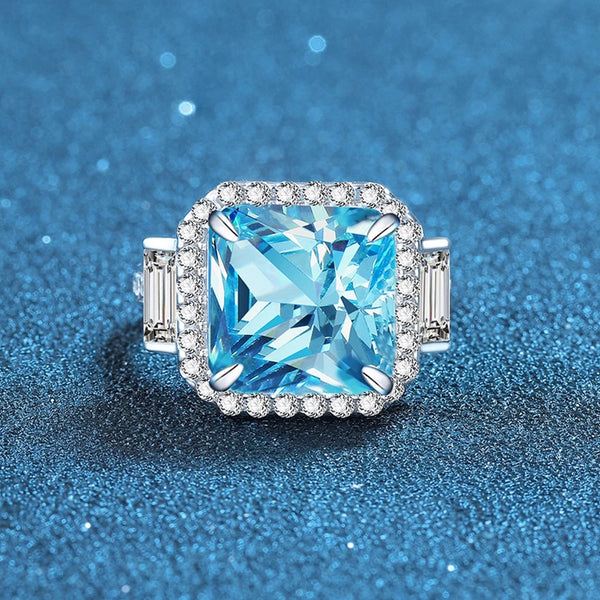 925 Sterling Silver Aquamarine Engagement Ring for Women