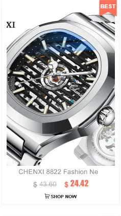 Stainless Steel Milky Way Moon Phase Hollow Flywheel Mechanical Watch for Men