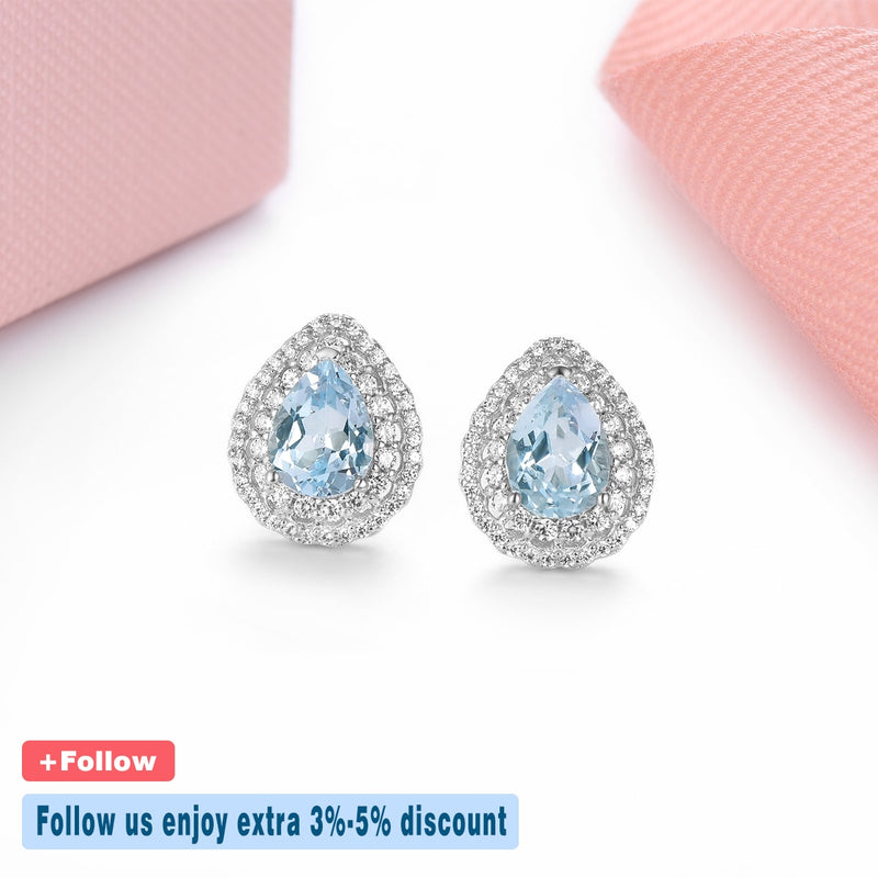 Sterling Silver Topaz Stud Earrings, 1.5CTW, Pear Cut, for Women