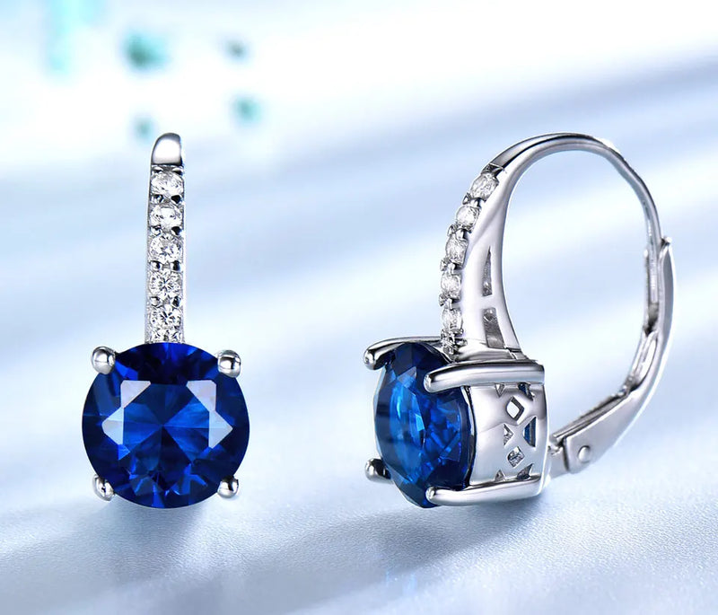 925 Sterling Silver Created Blue Sapphire Earrings for Women