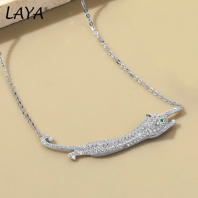 925 Sterling Silver Leopard Necklace with Sparkling Zircon for Women