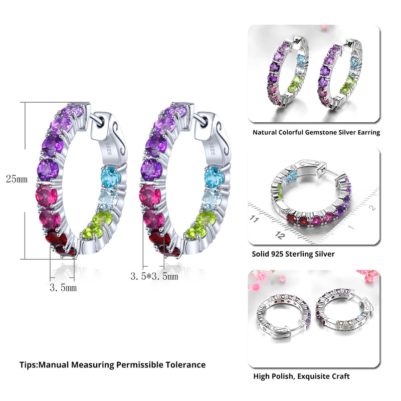 Sterling Silver Natural Colorful Gemstone Earrings 5 ctw for Women