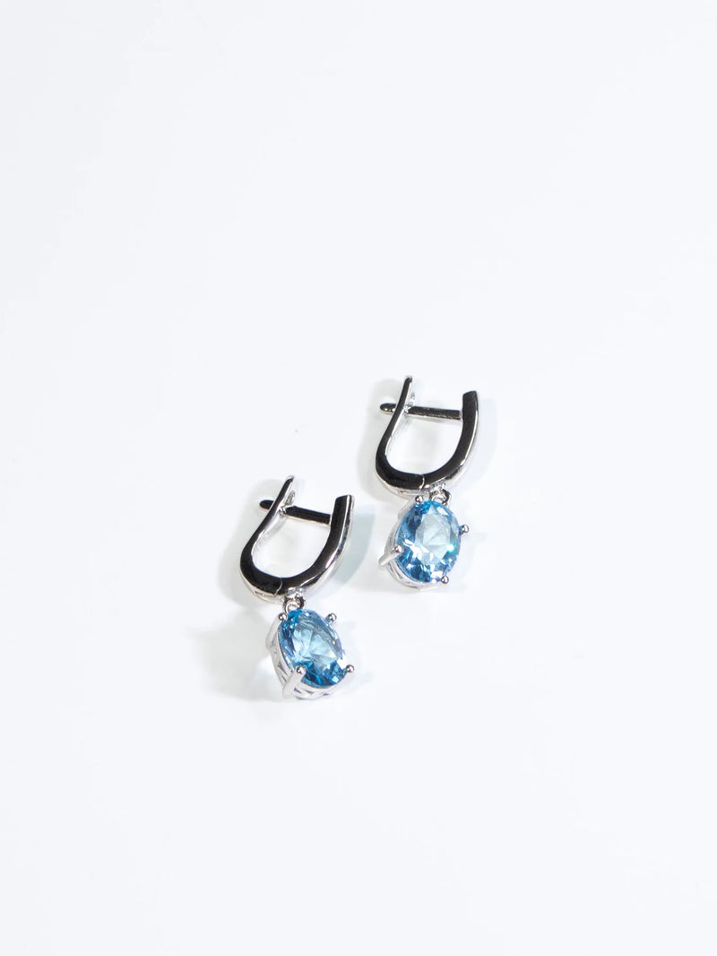 Sterling Silver Blue Topaz Oval Clip Earrings for Woman