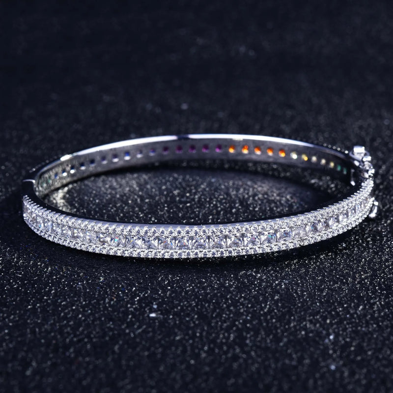 Platinum Plating Rainbow Zircon Square Bangle for Women