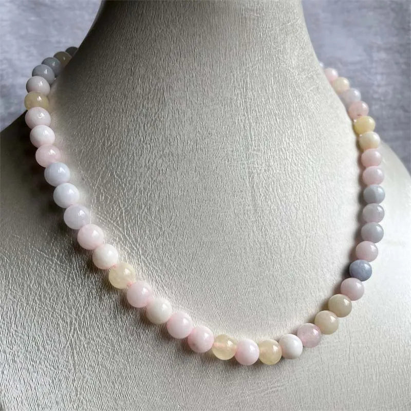 Sterling Silver Morganite Beads Necklace for Women