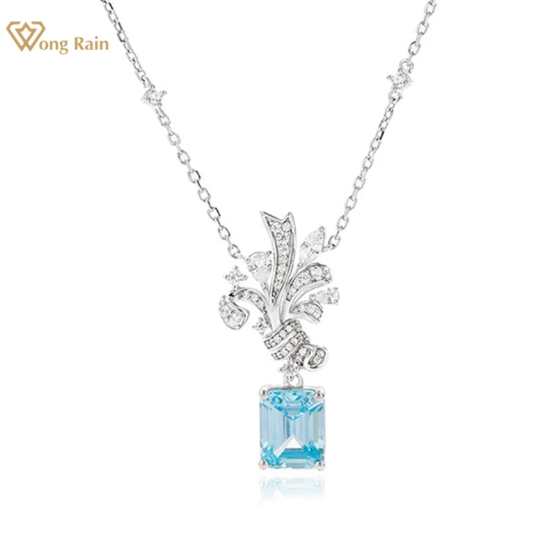 925 Sterling Silver Aquamarine Pendant Necklace for Women