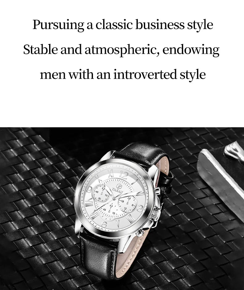 Leather Quartz Chronograph Watch for Men