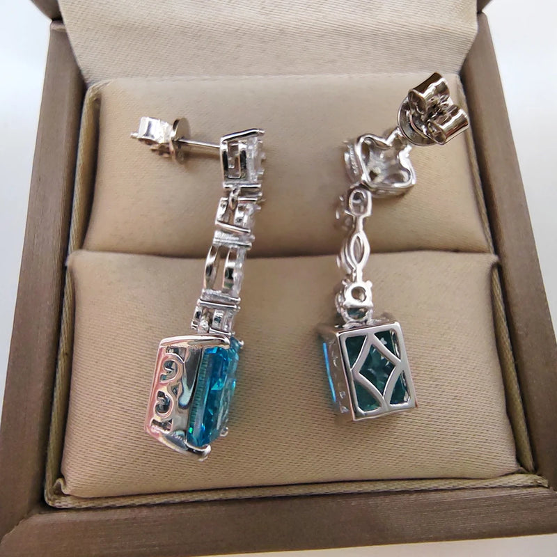 Sterling Silver Aquamarine Earrings 8x10MM for Woman