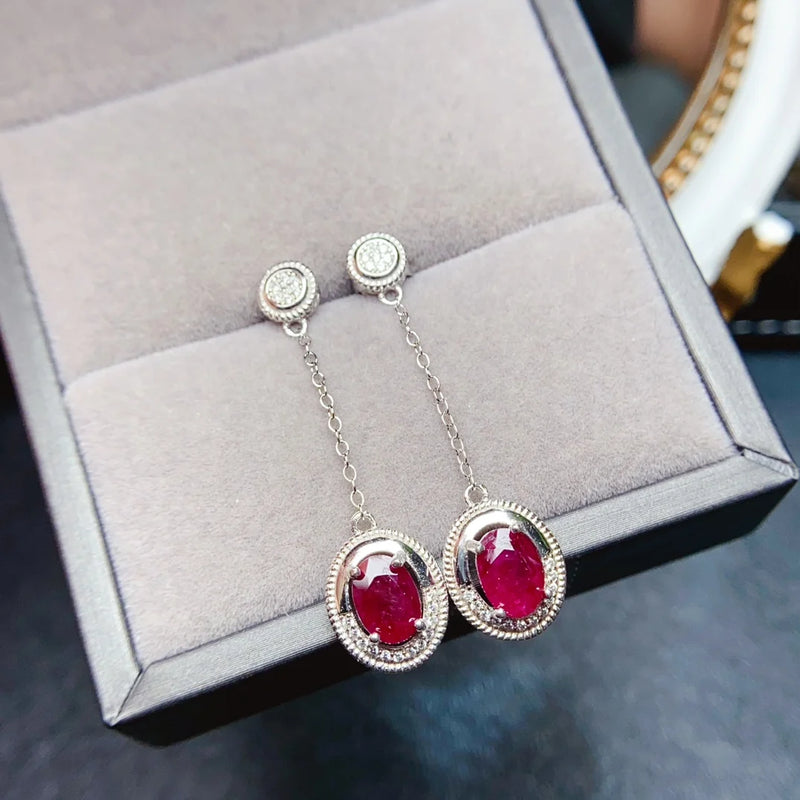 Sterling Silver Natural Ruby Stud Earrings for Women