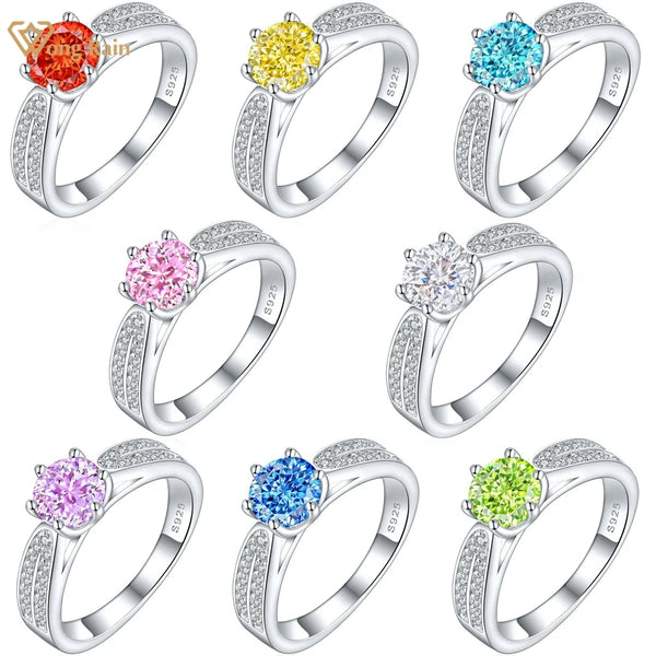 Wong Rain 100% 925 Sterling Silver Sparkling 7MM Lab Sapphire Gemstone Wedding Engagement Women Ring Fine Jewelry Gift Wholesale