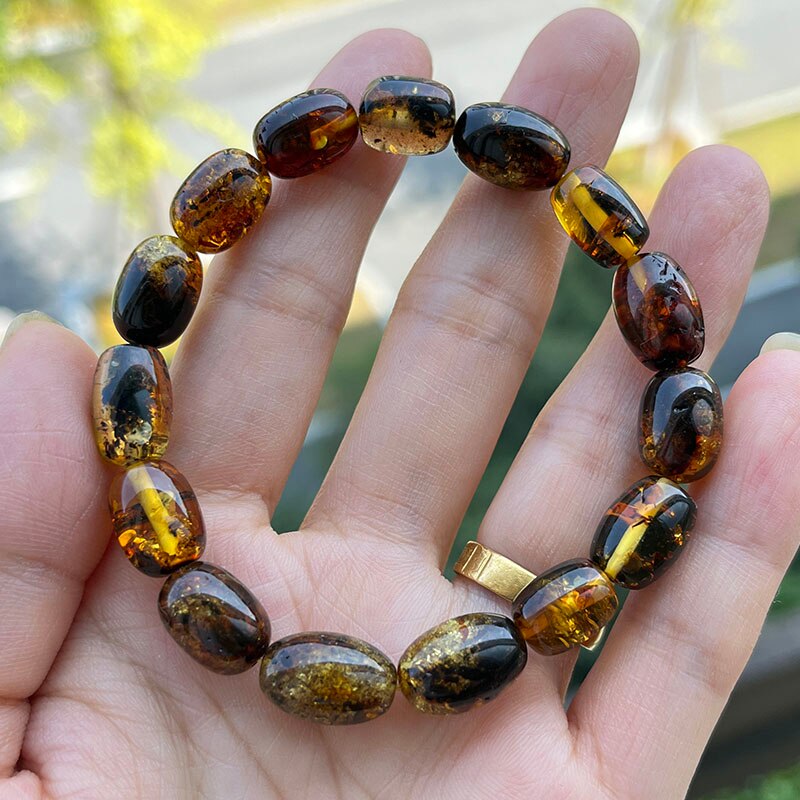 Sterling Silver Natural Amber Bracelet for Unisex