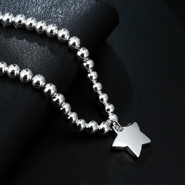 Sterling Silver 4MM Bead Chain Star Pendant Bracelets for Women