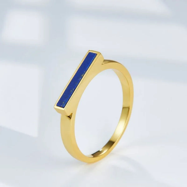 Silver Gold Plated Lapis Lazuli Geometric Ring for Women