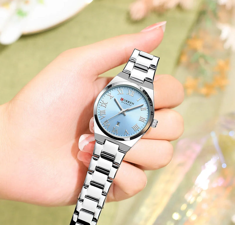 Stainless Steel Quartz Roman Dial Watch for Women