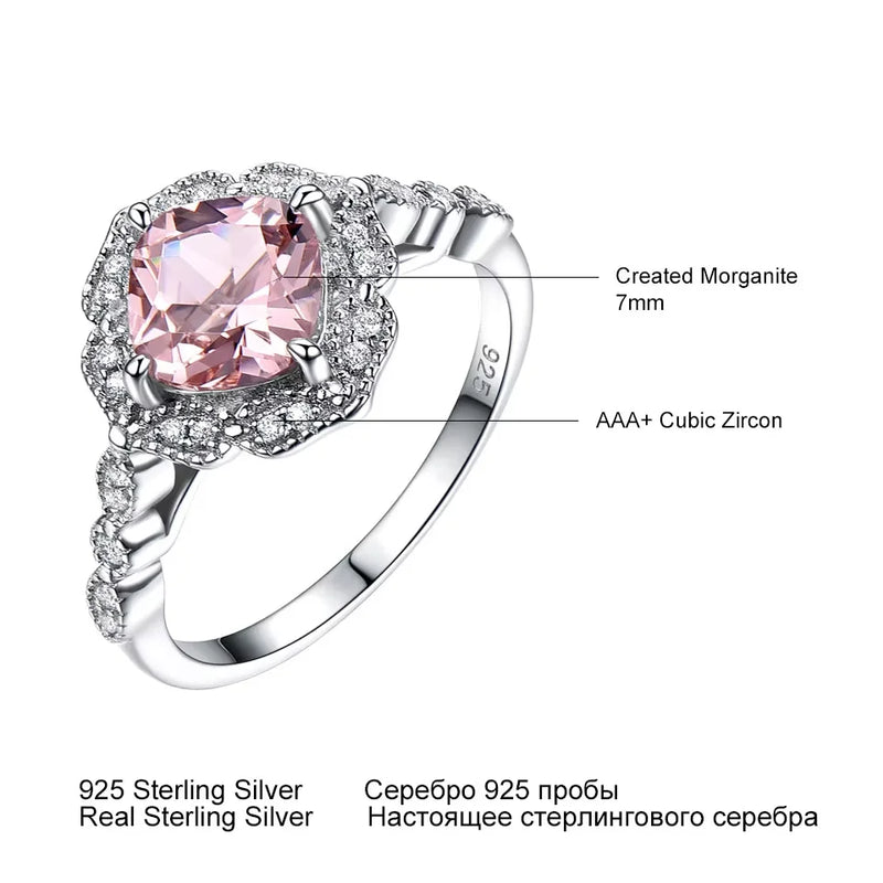 925 Sterling Silver Morganite Ring, 7mm Cushion, for Women