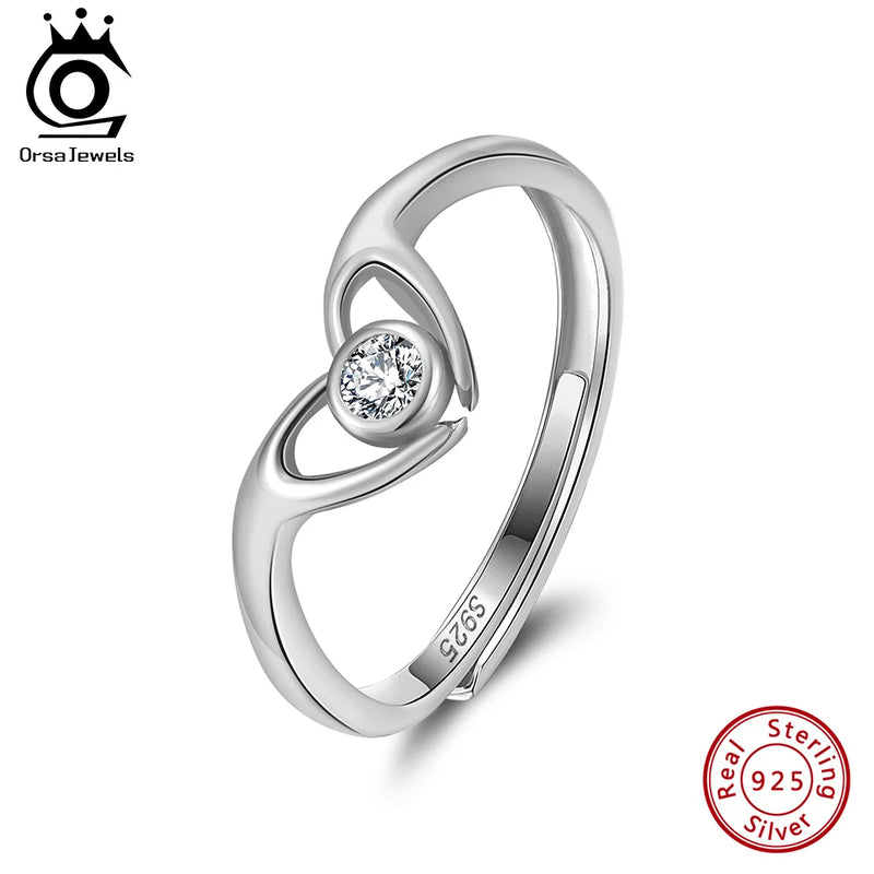 sterling silver clear cz adjustable heart ring for women