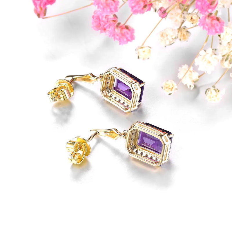 14K Yellow Gold Amethyst Stud Earrings for Her