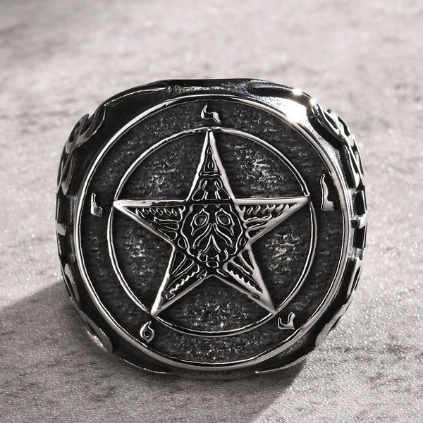 Titanium Stainless Steel Carved Star Rings for Men