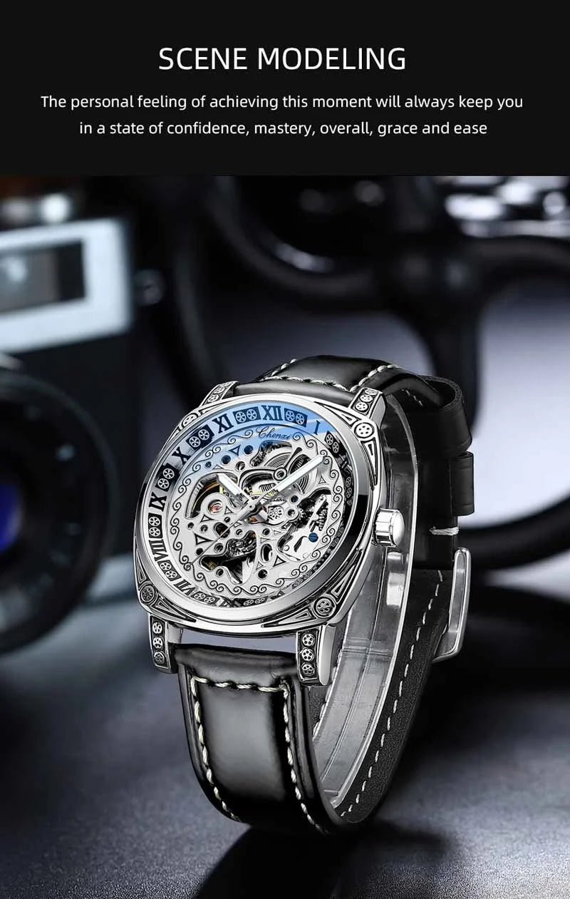 Stainless Steel Skeleton Design Automatic Luminous Men's Watch