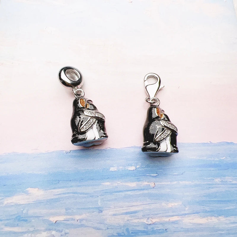 925 Sterling Silver Emperor Penguin Couple Charm Pendants for Women & Men