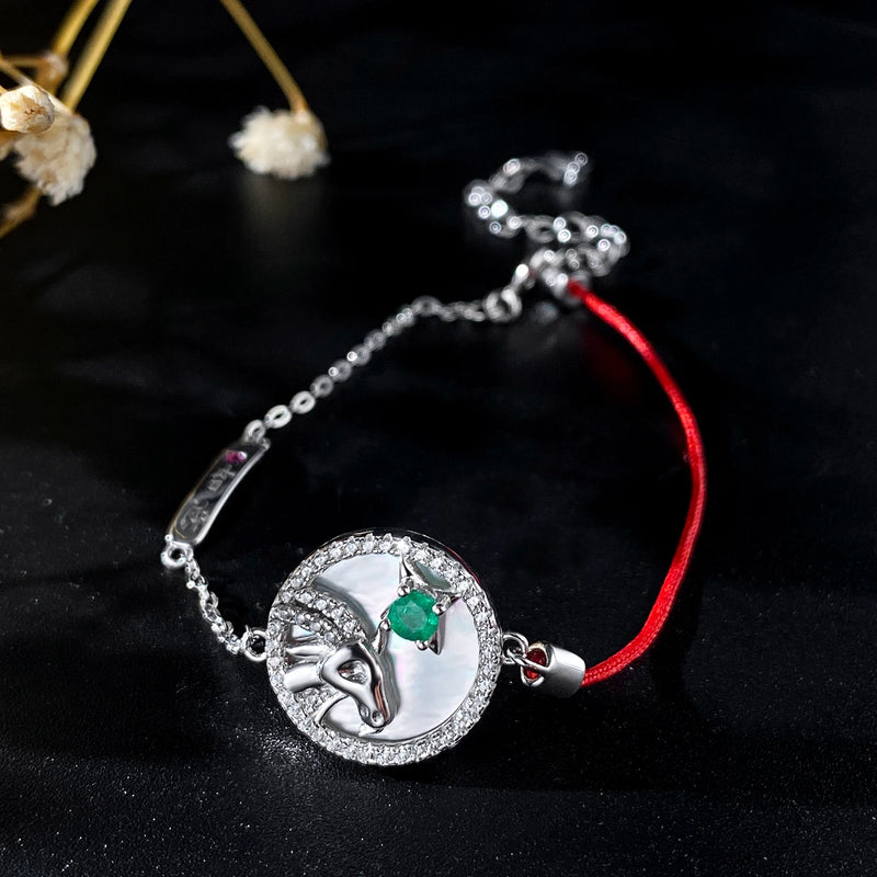 Sterling Silver 925 Natural Emerald Red String Capricon Bracelet for Women