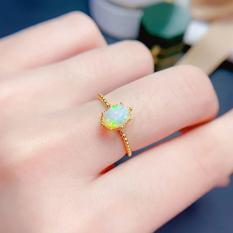 Sterling Silver Ring with 0.75 Carat Opal Stone for Women