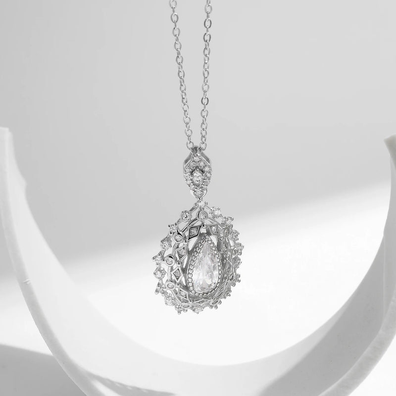 Sterling Silver Water Drop CZ Pendant Necklace for Women