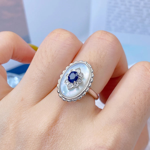 925 Sterling Silver Sapphire Zircon Flower Ring for Women