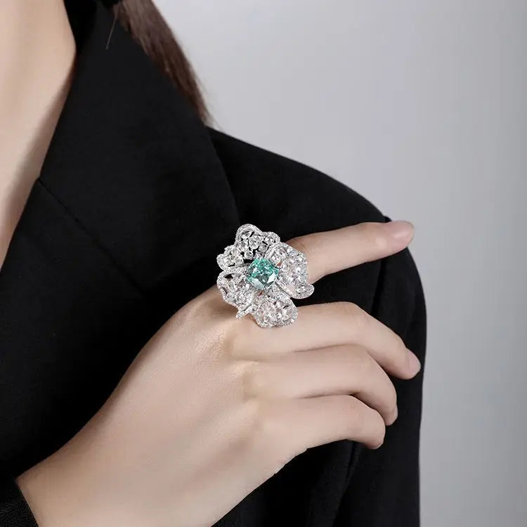 925 Sterling Silver White CZ Enamel Flower Rings for Women