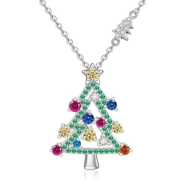 Silver Christmas Tree Pendant Necklace for Women