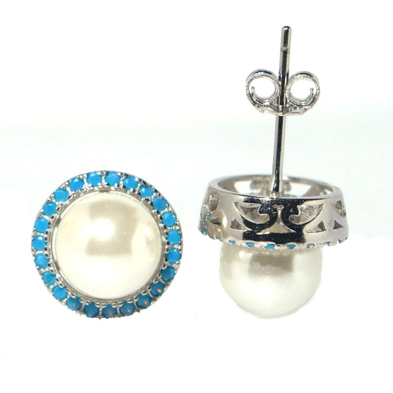 Sterling Silver Turquoise and Sapphire Earrings for Women