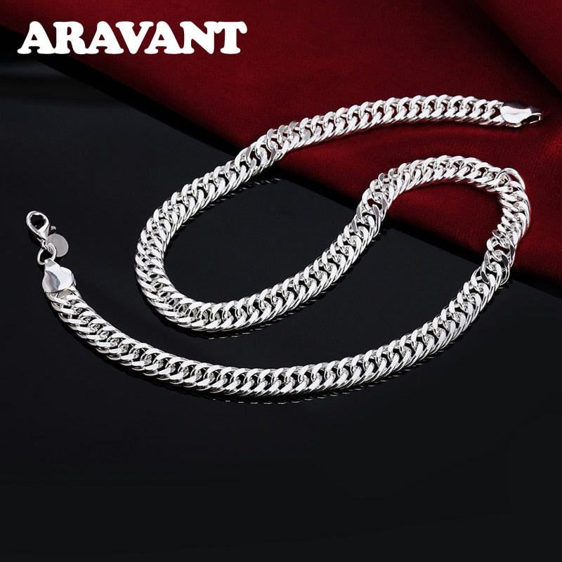 Sterling Silver 10MM Chain Necklace and Bracelet Set for Men and Women