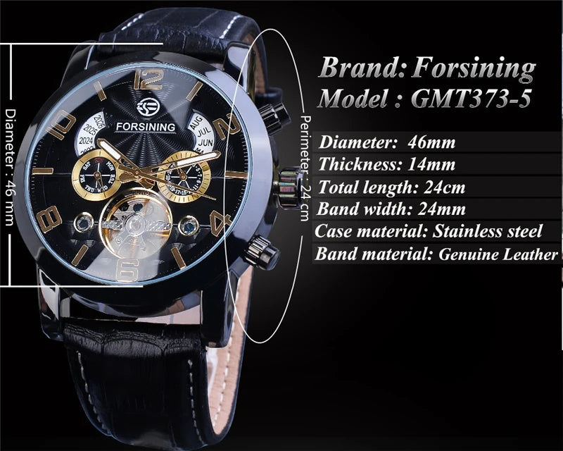 Leather Mechanical Automatic Men's Wrist Watch with Tourbillon and Multi-Functionalities