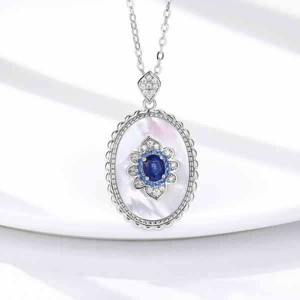 Sterling Silver Sapphire Flower Pendant Necklace for Women