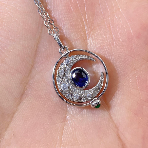 Sterling Silver Sapphire Moon Pendant Necklace for Women