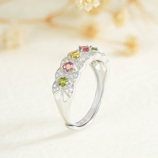 925 Sterling Silver Colorful Tourmaline Ring for Women