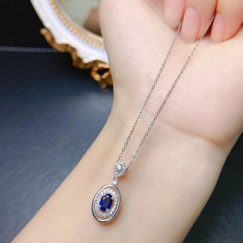 Sterling Silver Natural Sapphire Pendant Necklace for Women