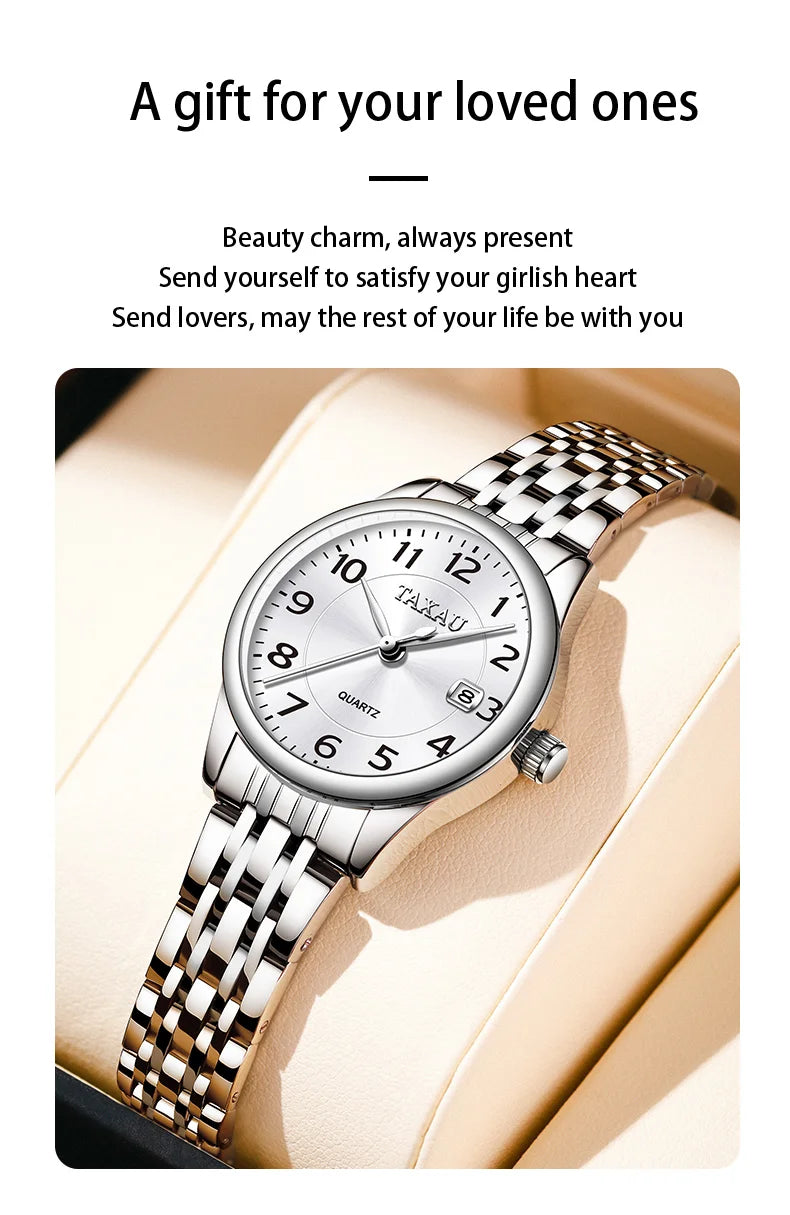 Stainless Steel Quartz Watch with Waterproof Feature for Women