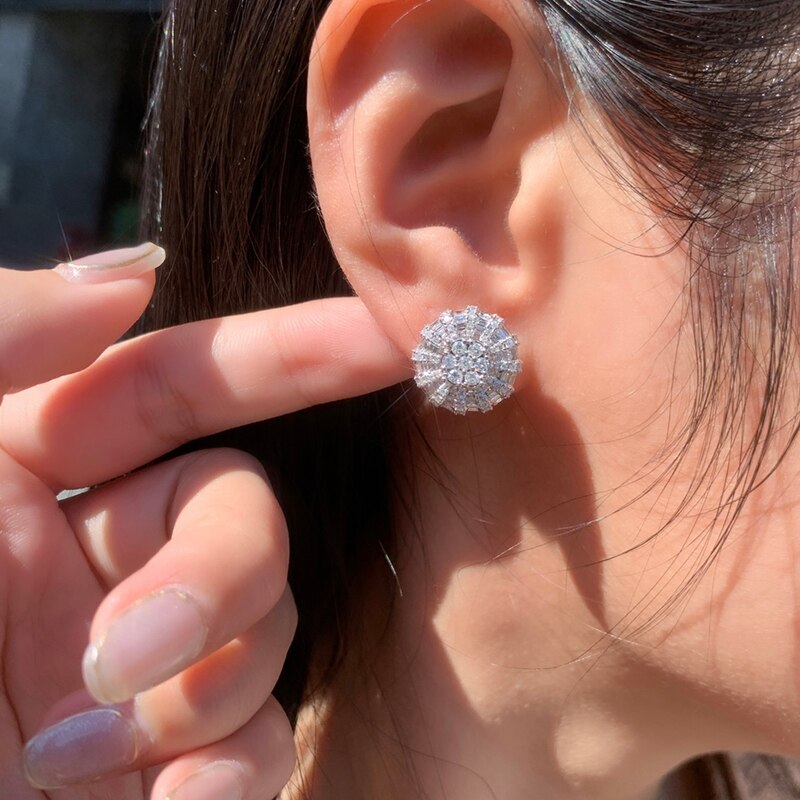 18K White Gold Diamond Earrings Set for Women