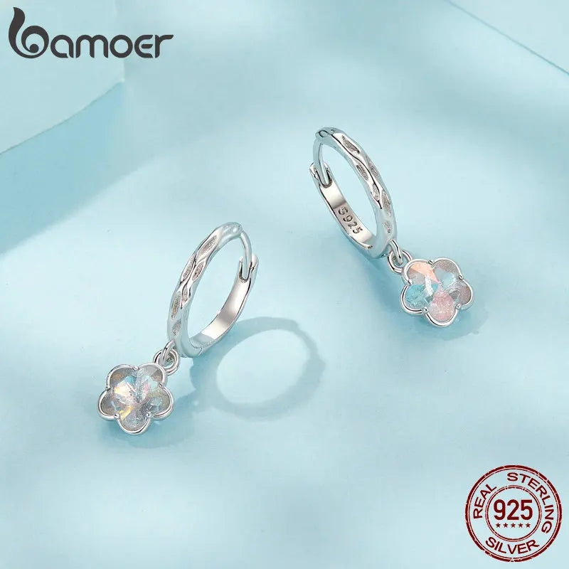 925 Sterling Silver Fantasy Ice Flower Hoop Earrings for Women